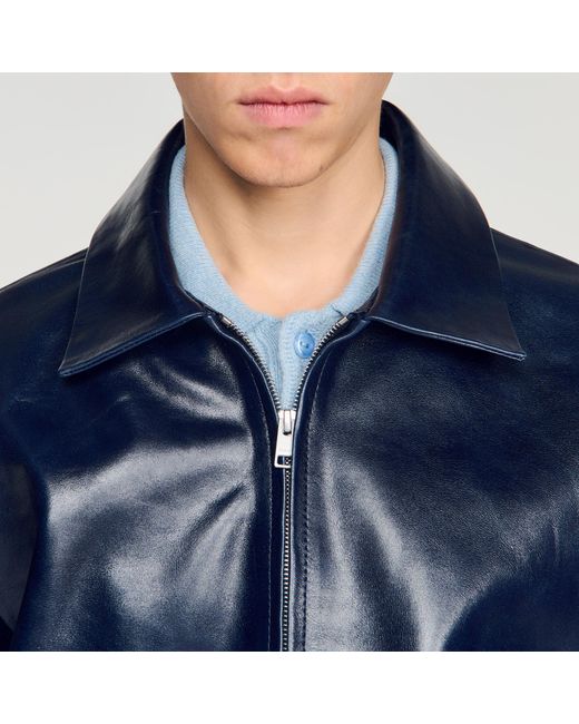 Sandro Blue Leather Jacket for men