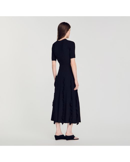 Sandro Blue Knit Maxi Dress With Ruffles
