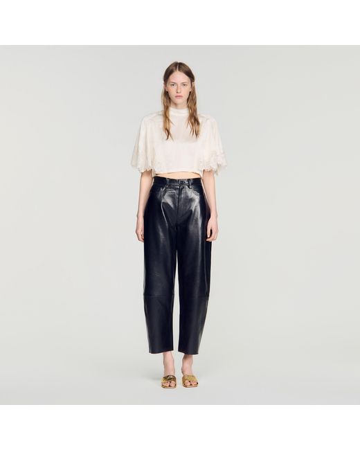Sandro Blue Satin Cape-Effect Crop Top
