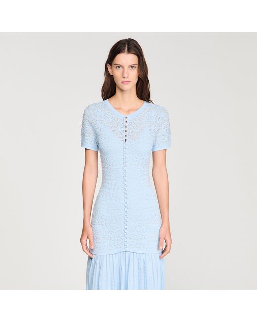 Sandro Blue Beaded Knit Maxi Dress