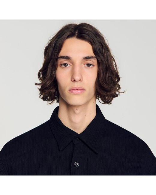 Sandro Blue Crinkled Loose-Fit Shirt for men