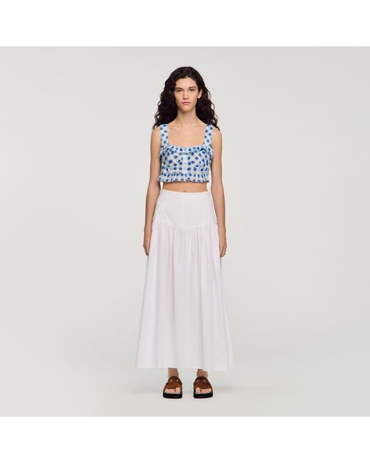 Sandro Multicolor Gingham Linen Crop Top