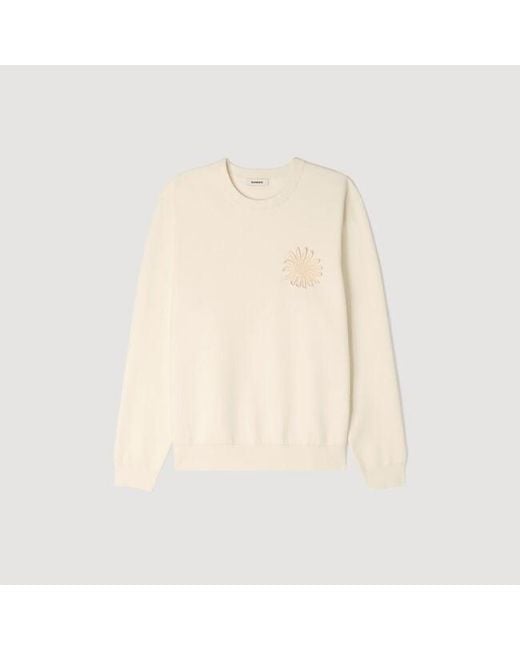 Sandro Natural Crochet Flower Knit Sweatshirt for men