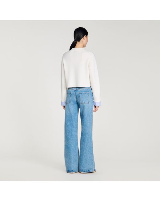 Sandro Blue Wool Cardigan With A Polo Collar