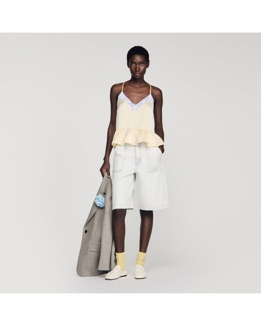 Sandro White Ruffled Top