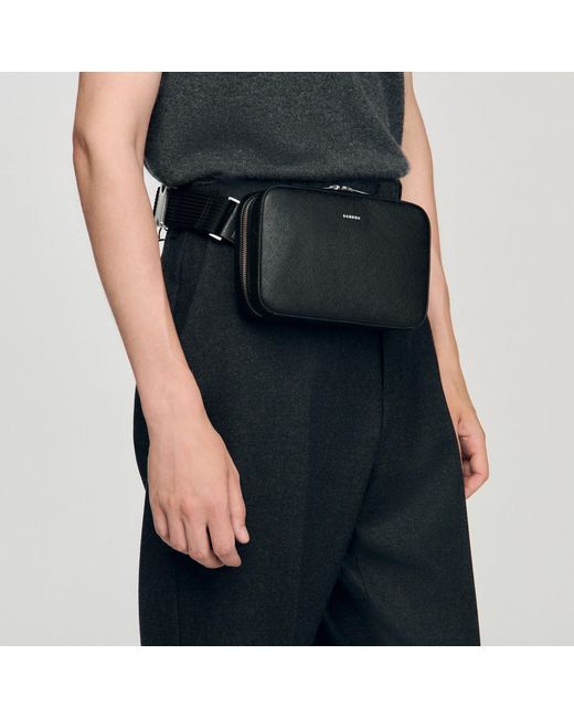 Sandro Black Small Reconstitued Leather Bag for men