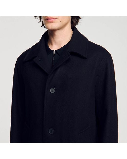 Sandro Blue Wool Broadcloth Coat for men