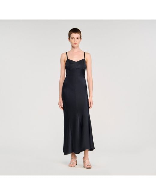 Sandro Blue Satin-Effect Maxi Dress