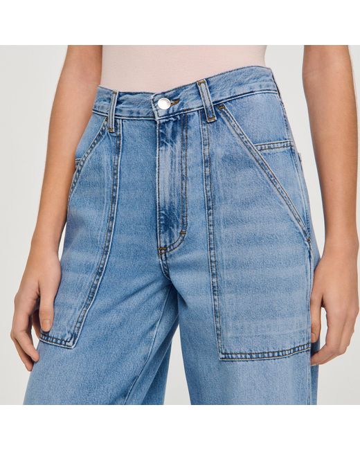 Sandro Blue Faded Wide Straight-Leg Jeans