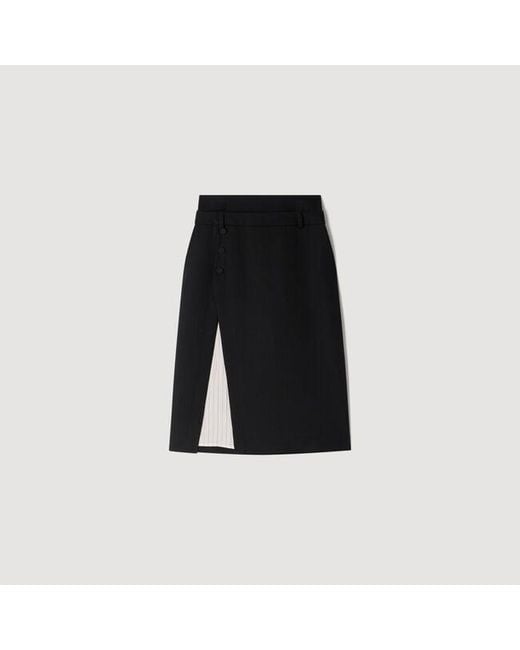 Sandro Blue Mid-Length Slit Wool Skirt