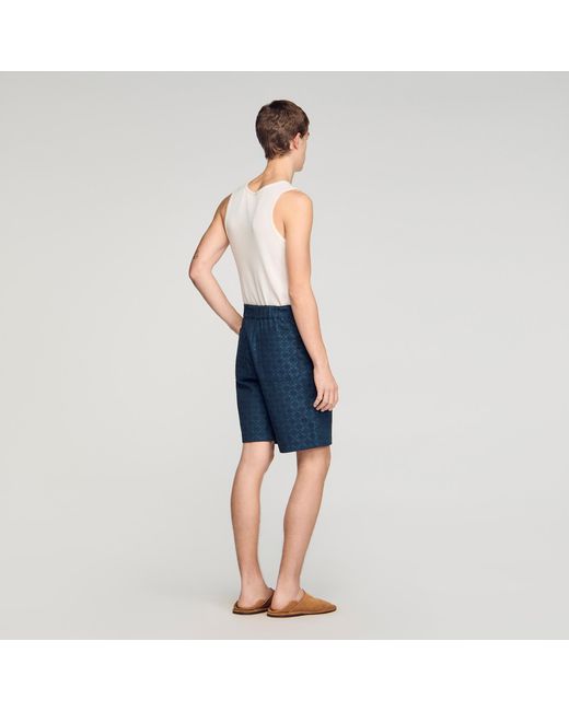 Sandro Blue Square Cross Denim Shorts for men