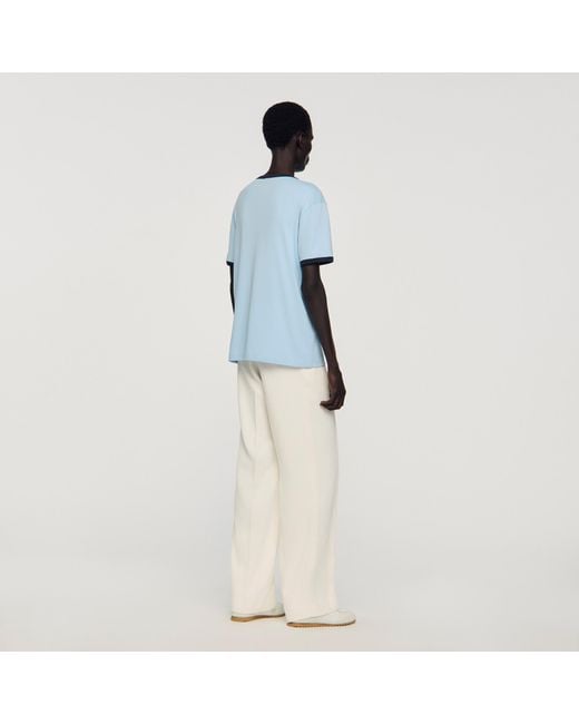 Sandro Blue Two-Tone Patch T-Shirt for men