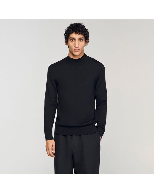 Sandro Blue Wool Jumper With A High Collar for men