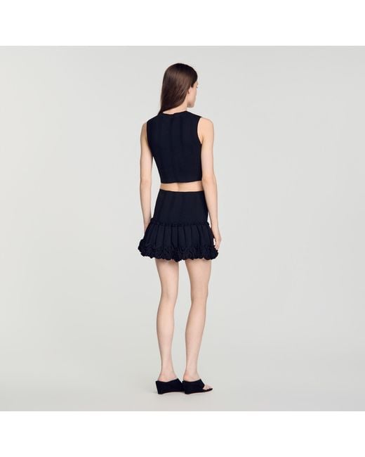 Sandro Blue Cropped Ribbed Knit Top