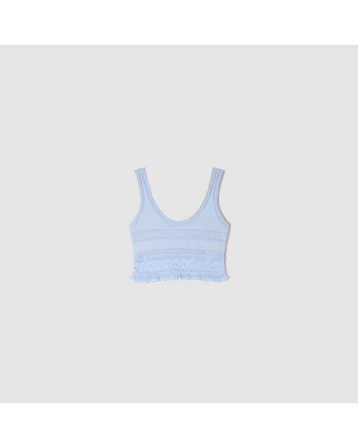Sandro Blue Pointelle Knit Crop Top