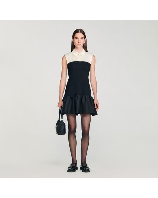 Sandro Blue Short Two-Tone Ruffled Dress