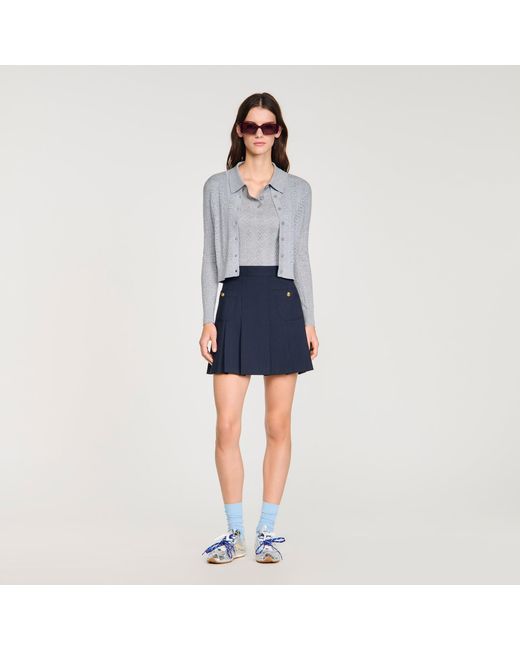 Sandro Blue Pointelle Knit Cardigan