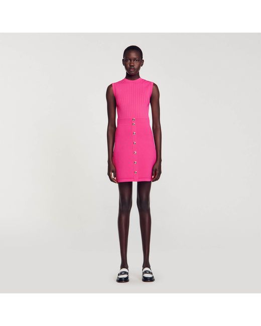 Sandro Pink Short Dress With Buttons