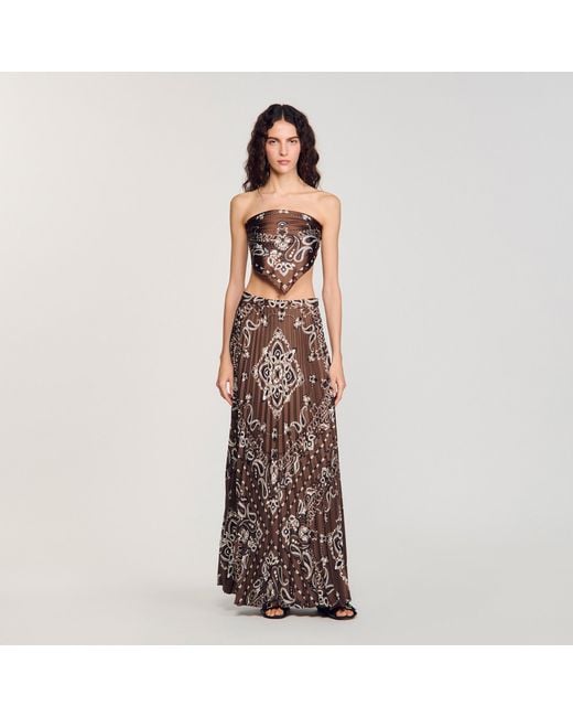 Sandro Multicolor Pleated Maxi Skirt With Bandana Motif