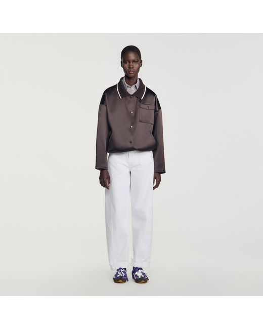 Sandro Blue Satin-Look Jacket With Polo Collar