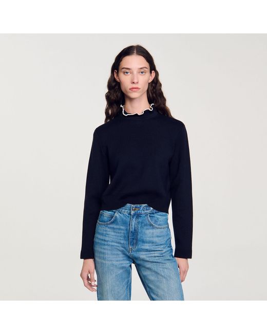 Sandro Blue Ruffled-Neck Jumper