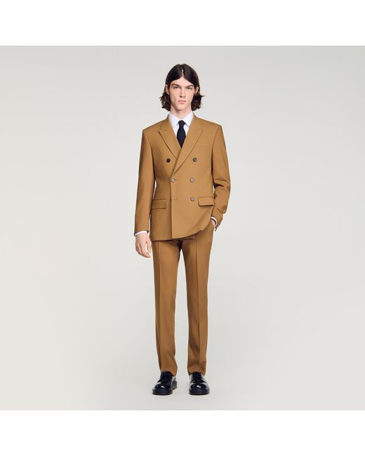 Sandro Natural Double-Breasted Wool Suit Jacket for men
