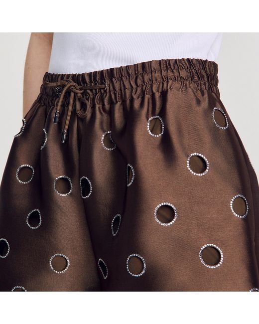 Sandro Red Distressed Rhinestone Shorts