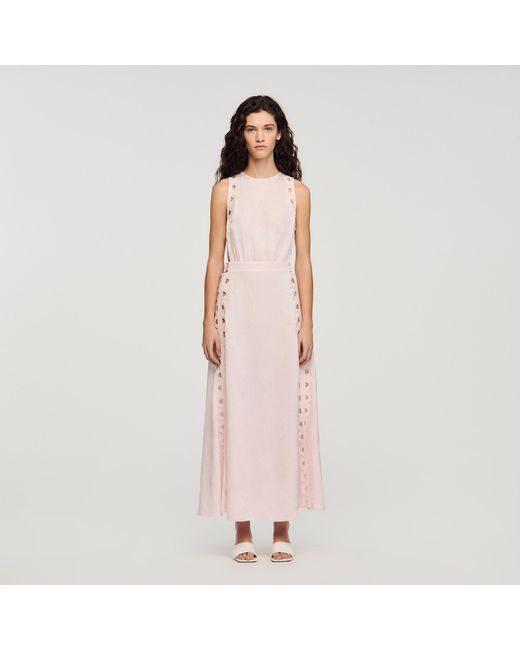 Sandro Pink Flower Jacquard Maxi Dress