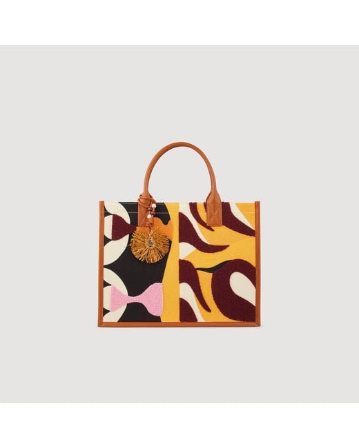 Sandro Orange Printed Canvas Kasbah Tote Bag