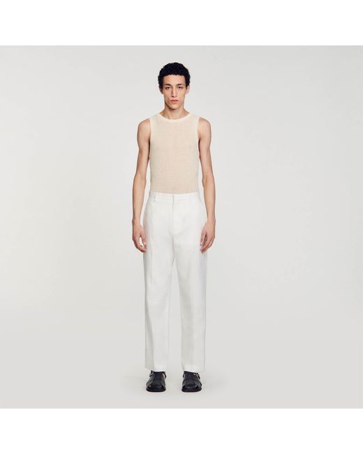 Sandro White Linen And Cotton Trousers for men