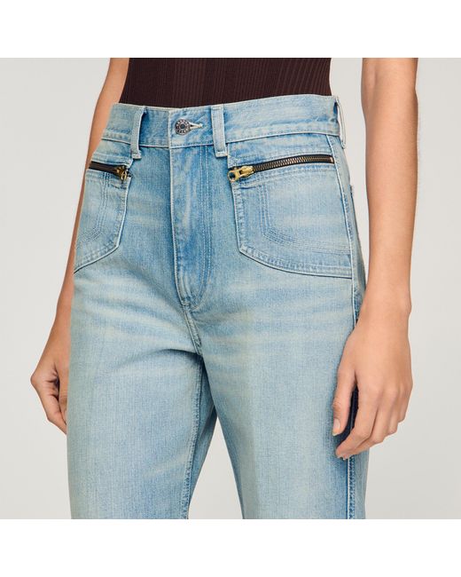 Sandro Blue Faded Straight Zipped Cotton Jeans