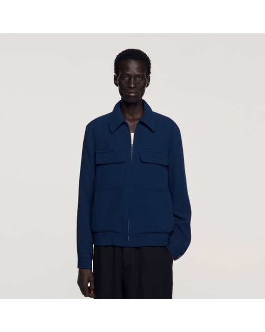 Sandro Blue Textured Zip-Up Jacket for men