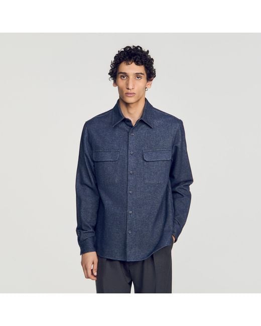 Sandro Blue Cotton Flannel Shirt for men