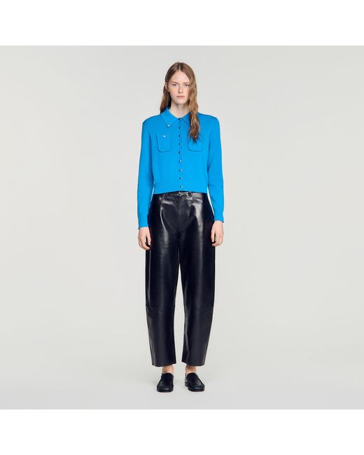Sandro Blue Cardigan With Metal Buttons