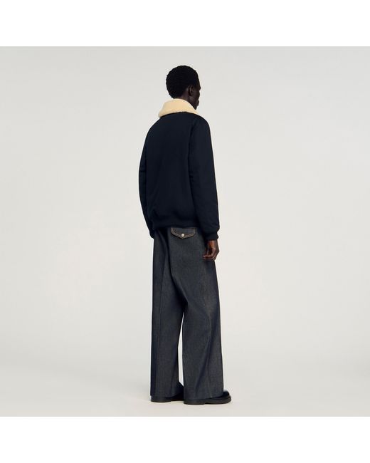 Sandro Blue Shearling Collar Aviator Jacket for men