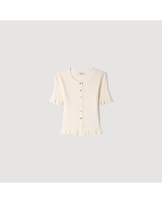 Sandro Blue Ruffled Rib Knit Cardigan