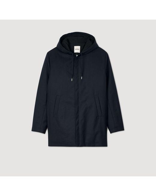 Sandro Blue Navy Technical Quilted Hooded Zip Parka for men