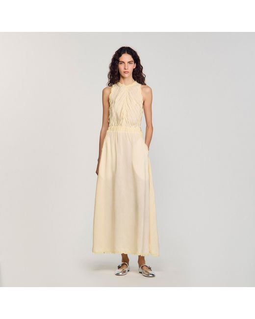 Sandro Natural Maxi Dress With Lace Details