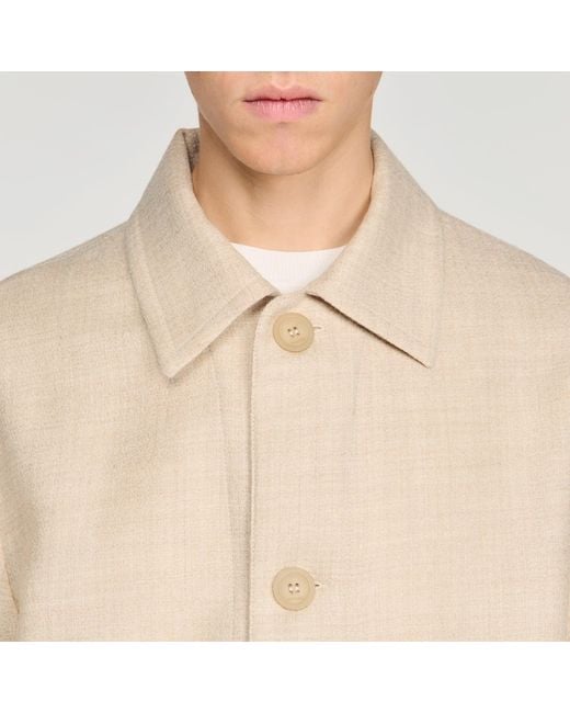 Sandro Blue Straight Buttoned Wool Jacket for men