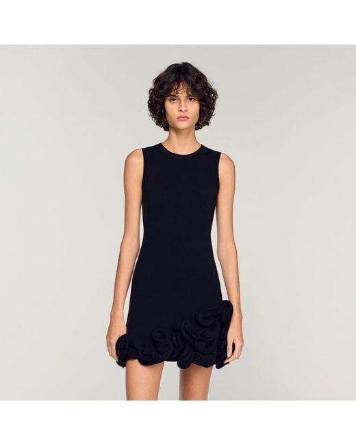 Sandro Blue Floral Knit Short Dress