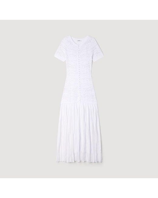 Sandro White Beaded Knit Maxi Dress