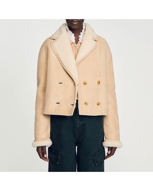 Manteau court peau lainee Sandro en coloris Bleu Lyst