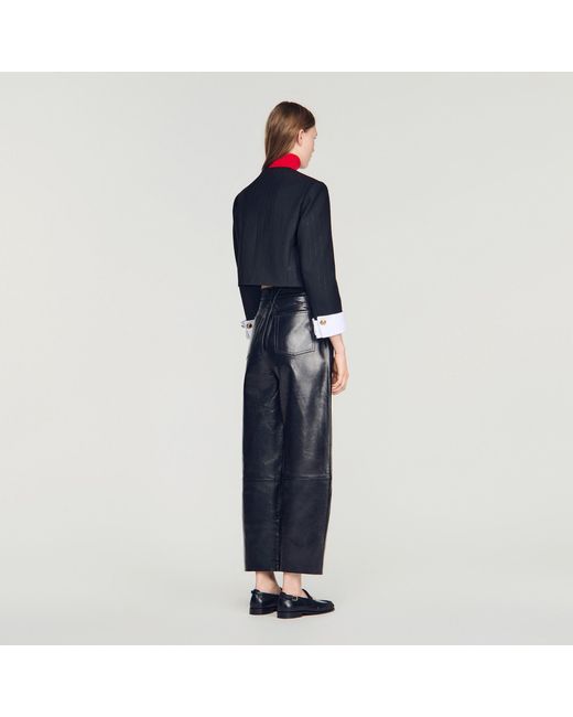 Sandro Blue Cropped Striped Wool Jacket