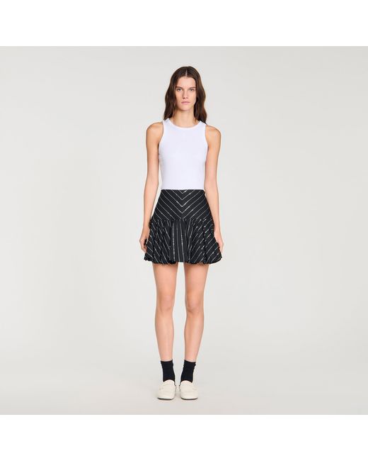 Sandro Black Short Striped Sequin Skirt