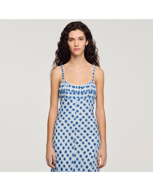Sandro Blue Gingham Linen Maxi Dress