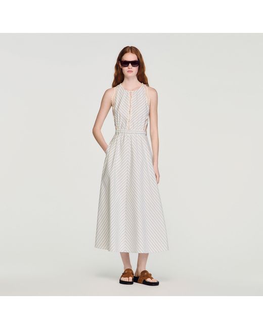 Sandro White Striped Cotton Maxi Dress