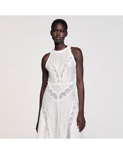 Sandro Lace Trim Maxi Dress in White | Lyst UK Sandro Lace Trim Maxi Dress in White | Lyst UK