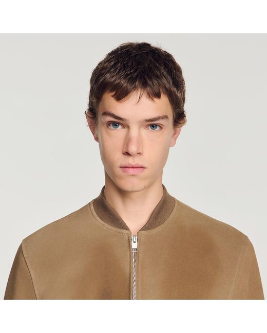 Sandro White Zip-Up Split Leather Jacket for men