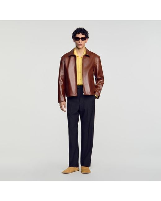 Sandro Blue Leather Jacket for men