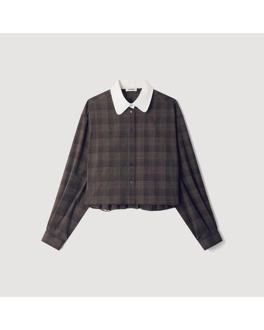 Sandro White Check Shirt With Contrast Collar